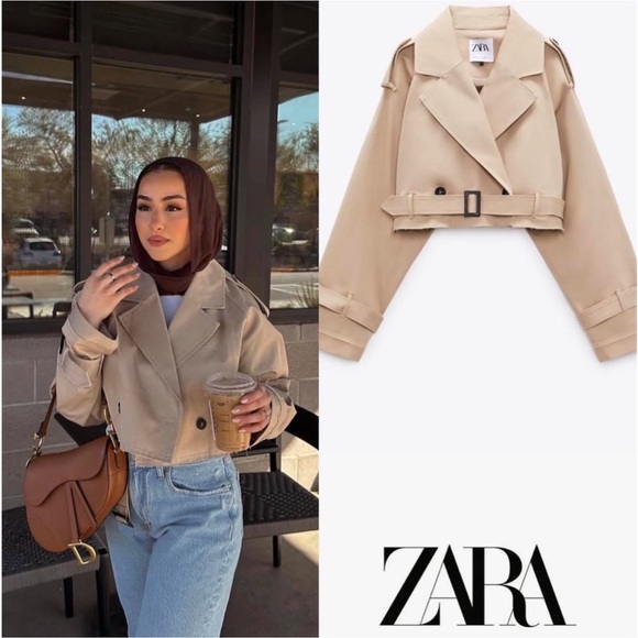 New Without Tags Zara Cropped Trench Coat Jacket - Picture 5 of 9